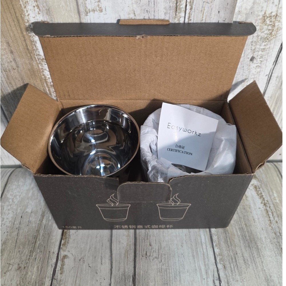 Easyworkz Stainless Steel Espresso Cup Set 2pc 5oz Double Wall EZ-MG100B Silver - Picture 2 of 8